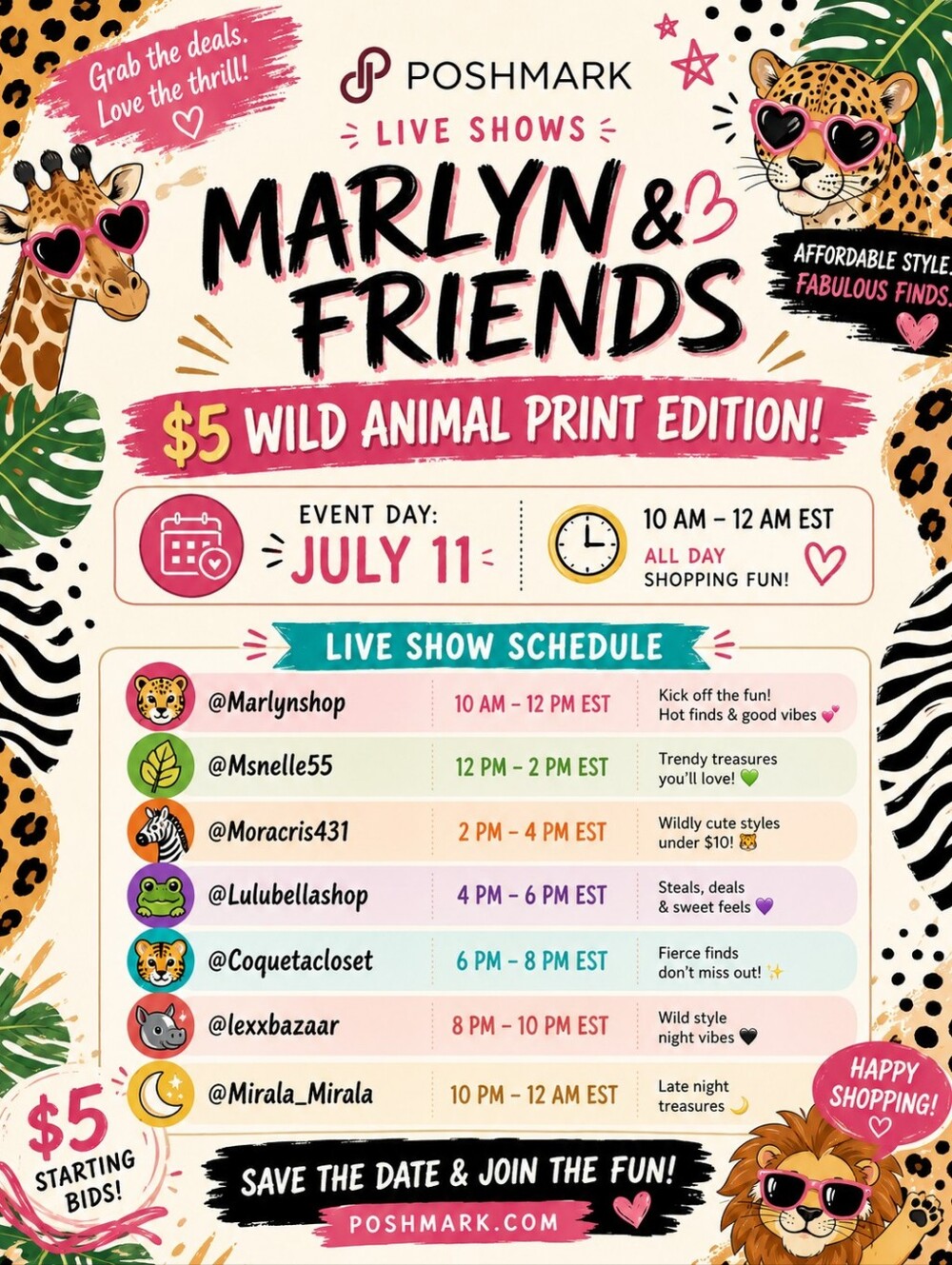 MARLYN & FRIENDS TRAIN SHOW! $5 Wild Animal Print